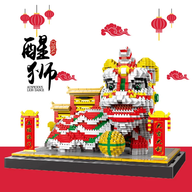 

Lion Dance Micro Building Blocks Chinese Culture New Year 3D Model 793 Diamond Mini Bricks Figure Toy for Children Gift