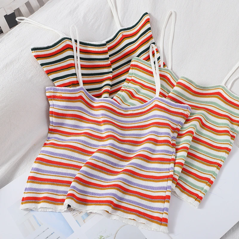 OUMEA Spaghetti Striped Knitted Tops Rainbow Striped Sweet Crop Camis Korean Styles Skinny Sexy Strappy Striped Knit Cute Top
OUMEA Spaghetti Striped Knitted Tops Rainbow Striped Sweet Crop Camis Korean Styles Skinny Sexy Strappy Striped Knit Cute Top