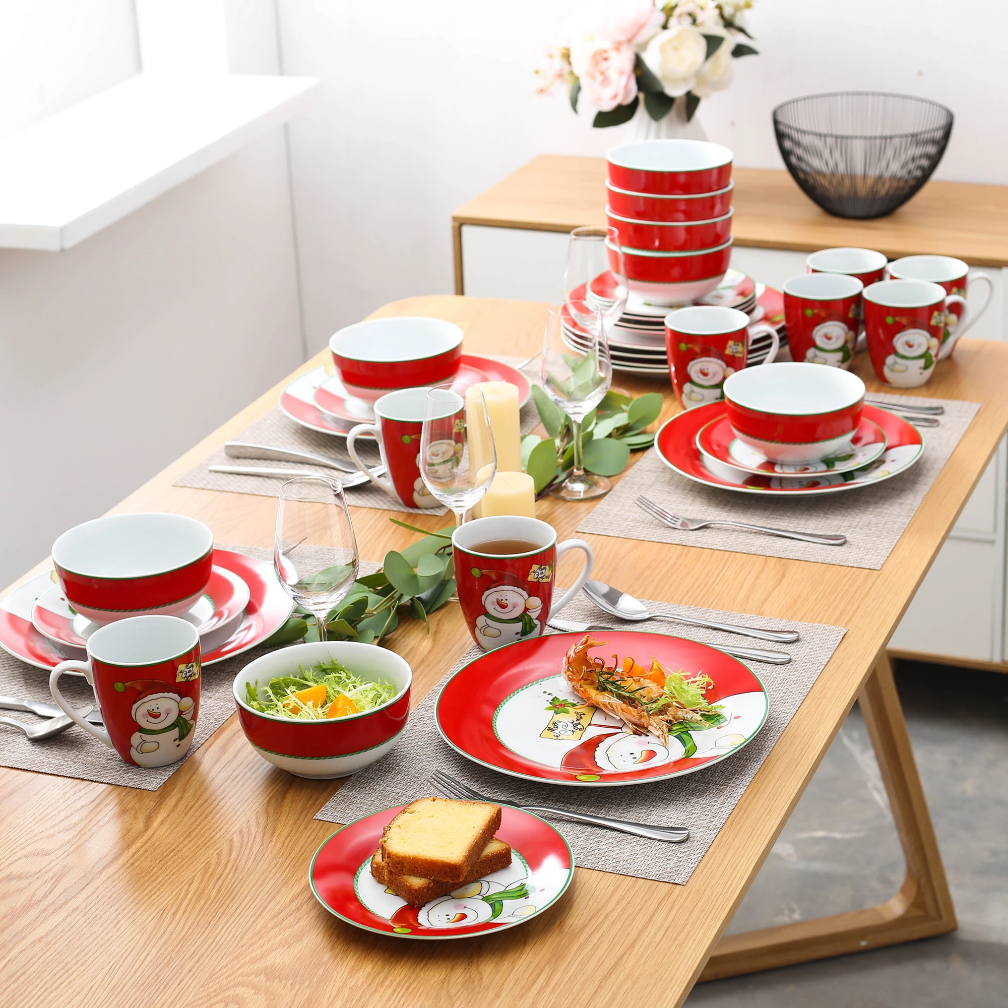VEWEET Christmas Snowman 16/32-Piece Porcelain Dinner Tableware Set with Dinner Dessert Plate,Bowl,Mug Service for 4/8 Person
VEWEET Christmas Snowman 16/32-Piece Porcelain Dinner Tableware Set with Dinner Dessert Plate,Bowl,Mug Service for 4/8 Person