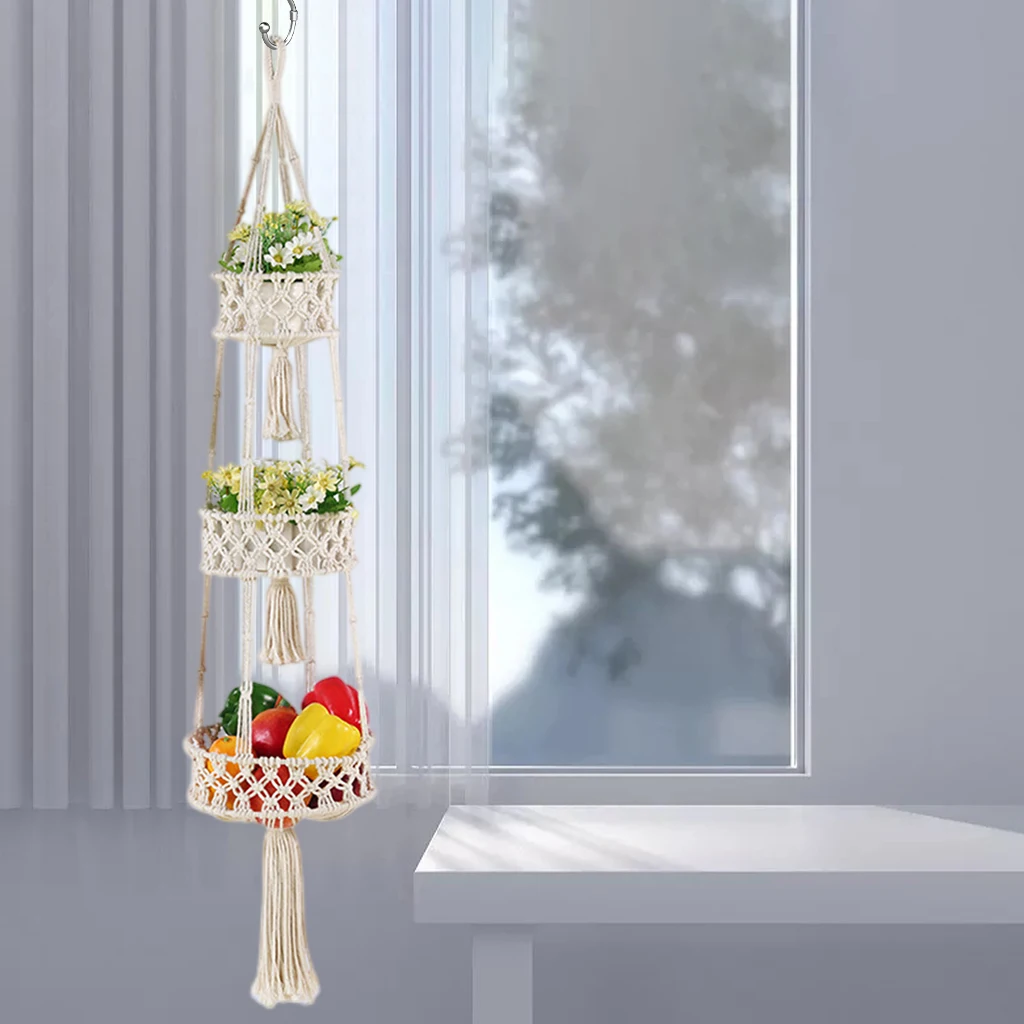 3 Tier Macrame Hanging Fruit Basket for Kitchen Hanging Fruit Hammock for Vegetable Organizing Wall Storage Basket, Boho Decor
3 Tier Macrame Hanging Fruit Basket for Kitchen Hanging Fruit Hammock for Vegetable Organizing Wall Storage Basket, Boho Decor