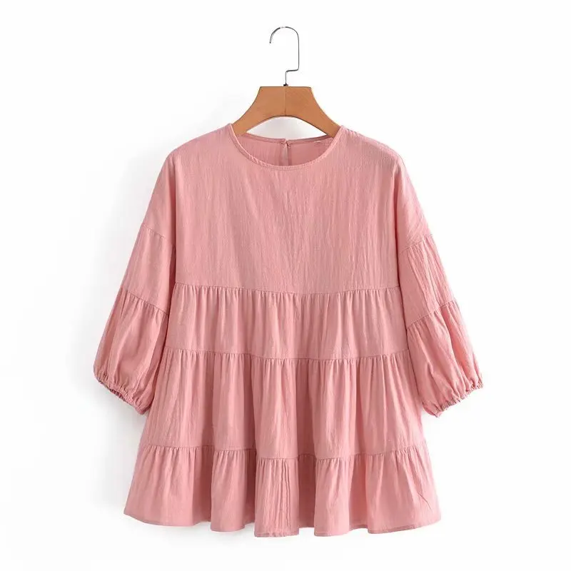 Women Solid Color Round Neck Loose Casual Short Sleeves T-shirt Vintage Halter Head Ruffle Stitching Chic Female Tops
Women Solid Color Round Neck Loose Casual Short Sleeves T-shirt Vintage Halter Head Ruffle Stitching Chic Female Tops