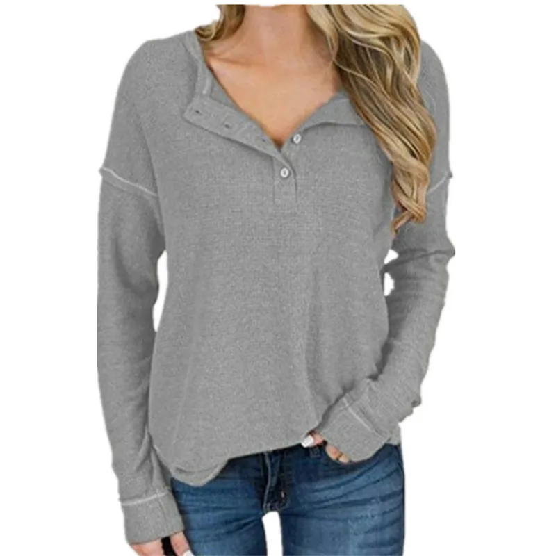Spring and Autumn Best-Selling Top Waffle Long-Sleeved T-shirt Women's V-neck Button Women's Clothing
Spring and Autumn Best-Selling Top Waffle Long-Sleeved T-shirt Women's V-neck Button Women's Clothing