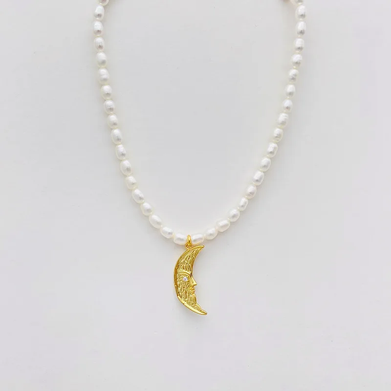 Модное жемчужное ожерелье-чокер металлические подвески в форме Луны женское