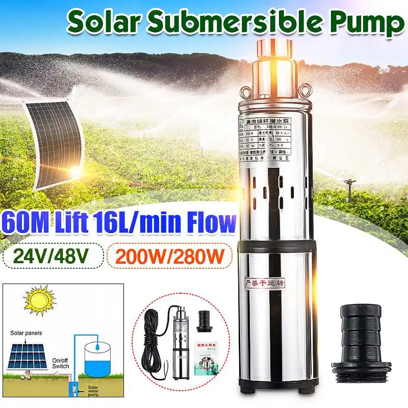 

280W 48V Max Lift 60m Solar Water Pump High Pressure Deep Well Pump Submersible DC Pump for Garden Home Agricultural Irrigation