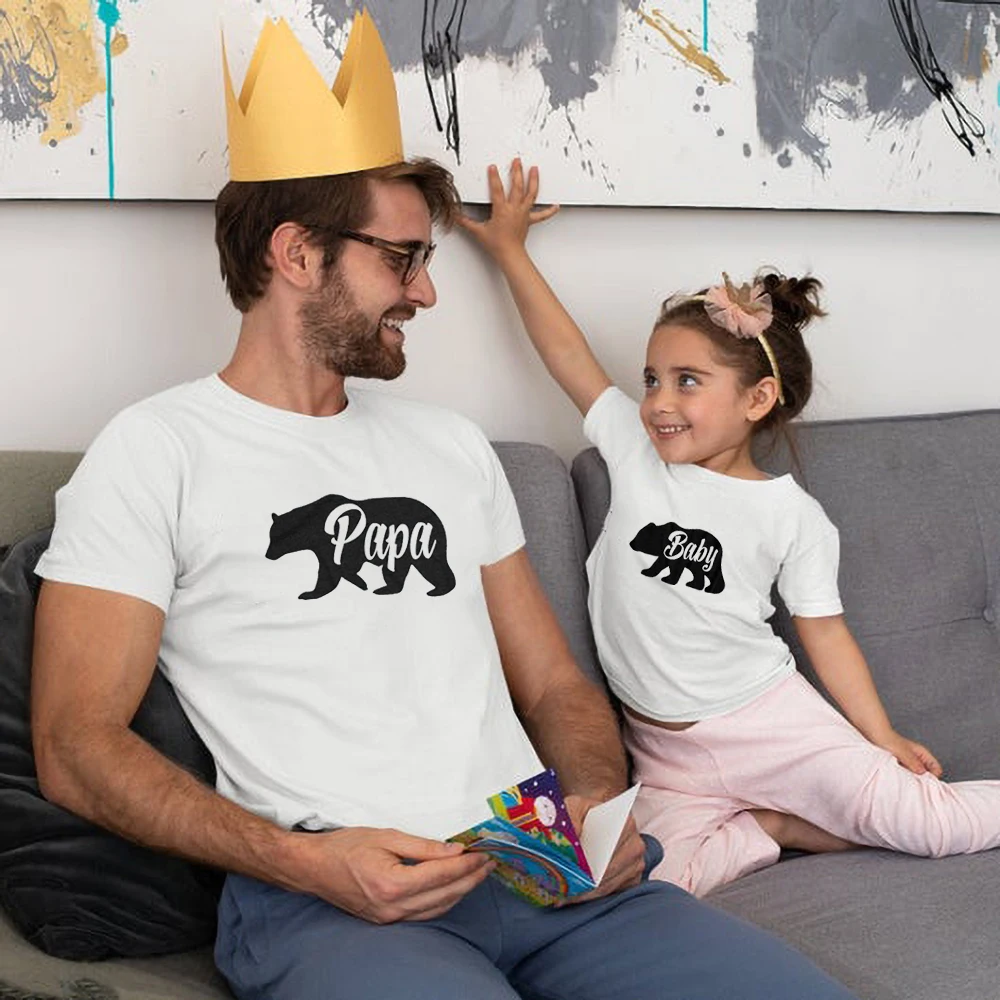 Фото Мужские Забавные Рубашки Papa Bear футболка для родителей и детей пап Подарок Идея