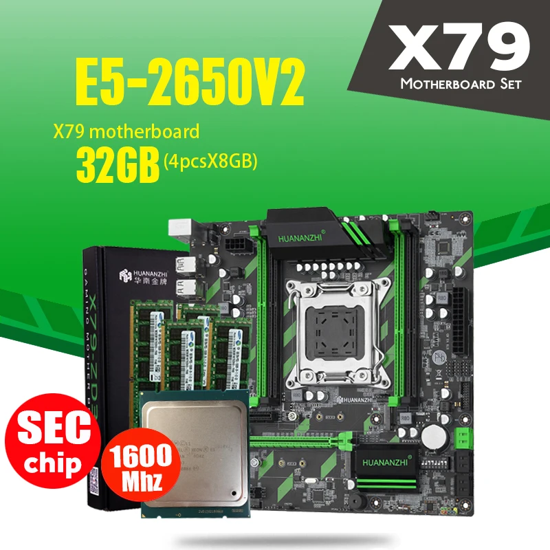 Материнская плата HUANAN ZHI M.2 NVME MATX с процессором Intel Xeon E5 2650 V2 2 5 ГГц 4*8 ГБ = 32 DDR3 1600 МГц