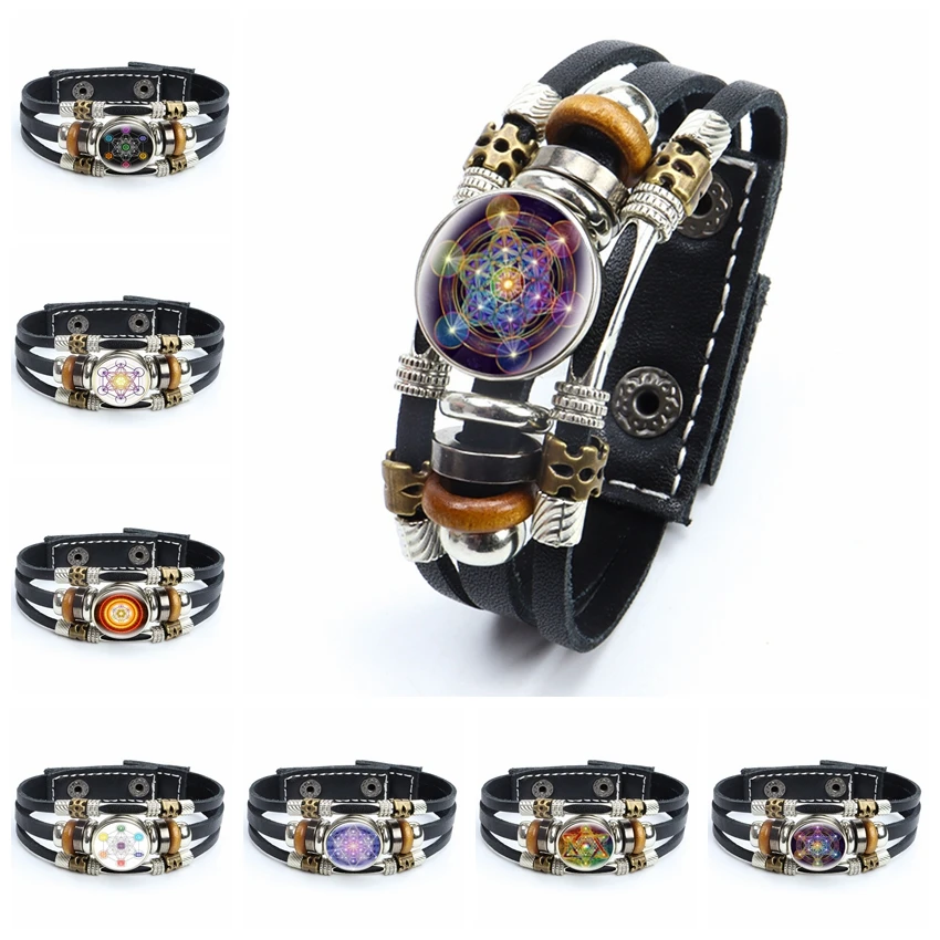 Mysterious Metatron Cube Bracelet Sacred Geometry Flower of Life Glass Snap Button Braided Wrap Leather Bracelets Magic Hexagram
Mysterious Metatron Cube Bracelet Sacred Geometry Flower of Life Glass Snap Button Braided Wrap Leather Bracelets Magic Hexagram
