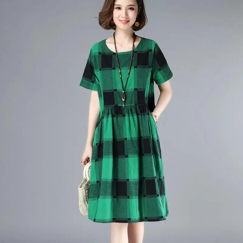 Women's Spring Summer Style Cotton Dress Women's Plaid Short Sleeve Pockets O-neck Elegant Dress SS1885
Women's Spring Summer Style Cotton Dress Women's Plaid Short Sleeve Pockets O-neck Elegant Dress SS1885