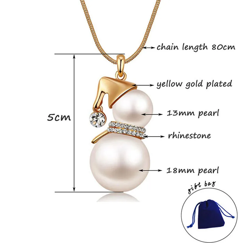 Hot Sale Fashion Cute Snowman Pendant Long Necklace Women Gold Color Pearl Jewelry Santa Claus Christmas Gift Wedding Jewelry
Hot Sale Fashion Cute Snowman Pendant Long Necklace Women Gold Color Pearl Jewelry Santa Claus Christmas Gift Wedding Jewelry