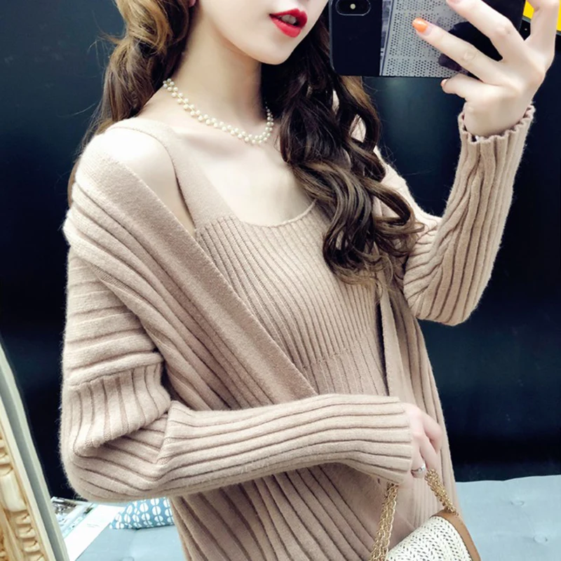Sling Knit Dress Two-piece Women New Autumn Long Sleeve Sweater Cardigan Jacket Women Suit High Stretch Knit Sweater Dress Set
Sling Knit Dress Two-piece Women New Autumn Long Sleeve Sweater Cardigan Jacket Women Suit High Stretch Knit Sweater Dress Set