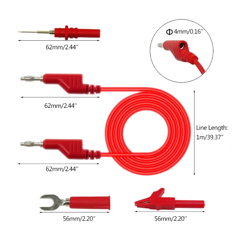 Stackable 4mm Banana Plugs Copper Test Lead Kit for Multimeter Automotive Tester
Stackable 4mm Banana Plugs Copper Test Lead Kit for Multimeter Automotive Tester