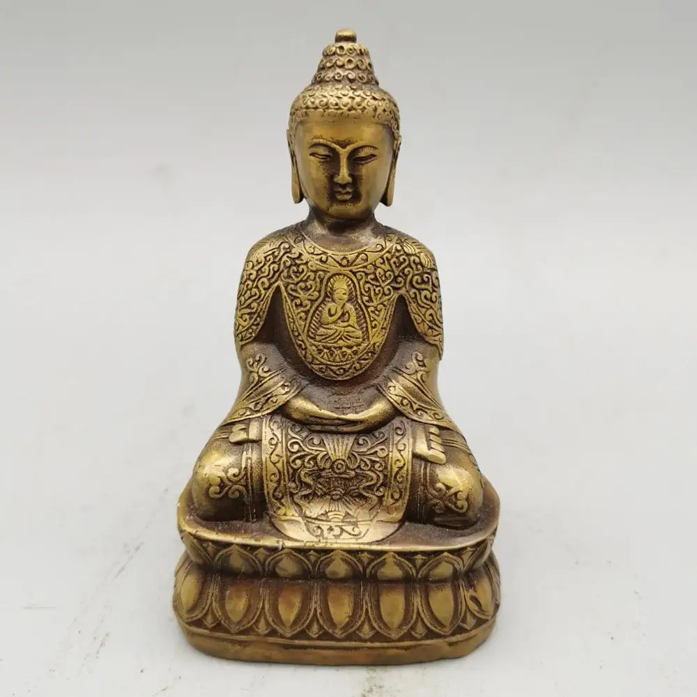 

Китайская античная латунная маленькая статуя Будды фэншуй, металлические изделия, статуя для украшения дома