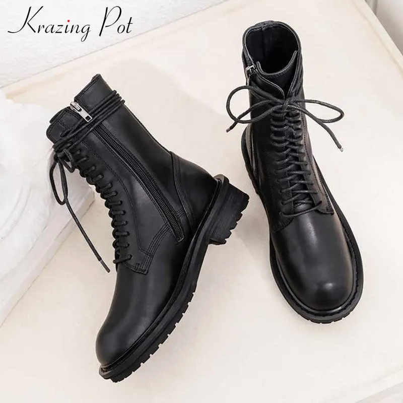 krazing pot Internet popular leisure lace up cow leather boots round toe med heels keep warm women side zip mid-calf boots L89
krazing pot Internet popular leisure lace up cow leather boots round toe med heels keep warm women side zip mid-calf boots L89