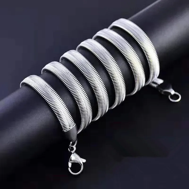 

HANGZHI 2020 New Width 5mm Stainless Steel Flat Necklace Gold Waterproof Filmy Snake Chain Men Gift Jewelry Various Length