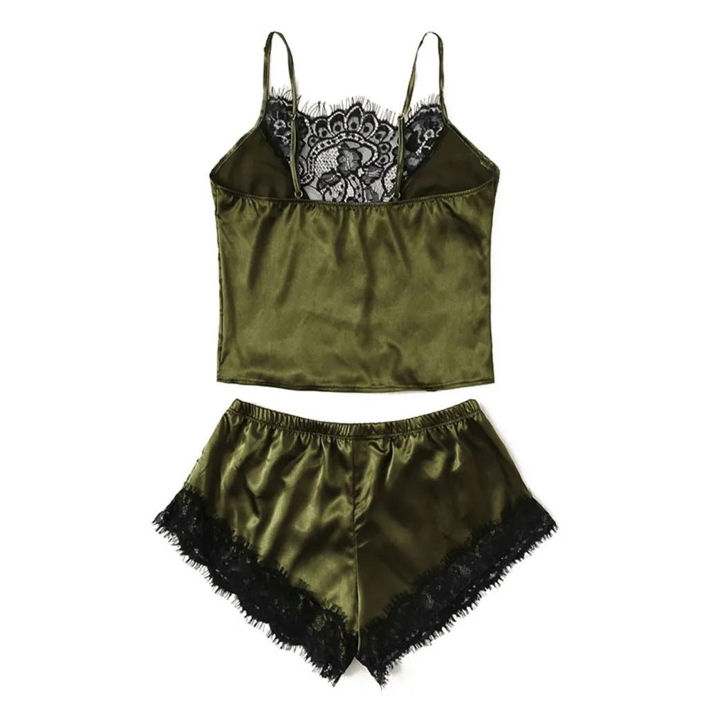 Bowknot Pajamas Set Women Satin Sexy Lace V-Neck nightwear Camisole Shorts Soft Sleepwear Pajamas Lingerie Seamless ropa mujer 
Bowknot Pajamas Set Women Satin Sexy Lace V-Neck nightwear Camisole Shorts Soft Sleepwear Pajamas Lingerie Seamless ropa mujer