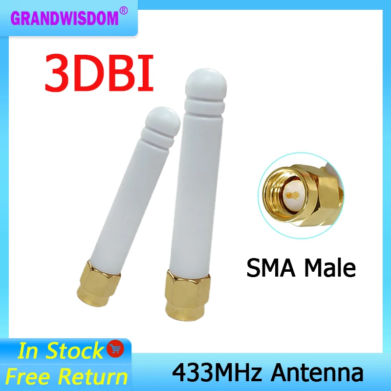 GRANDWISDOM 1-2 шт. 433 МГц Антенна 3dbi sma штекер lora антенна pbx iot модуль lorawan сигнальный