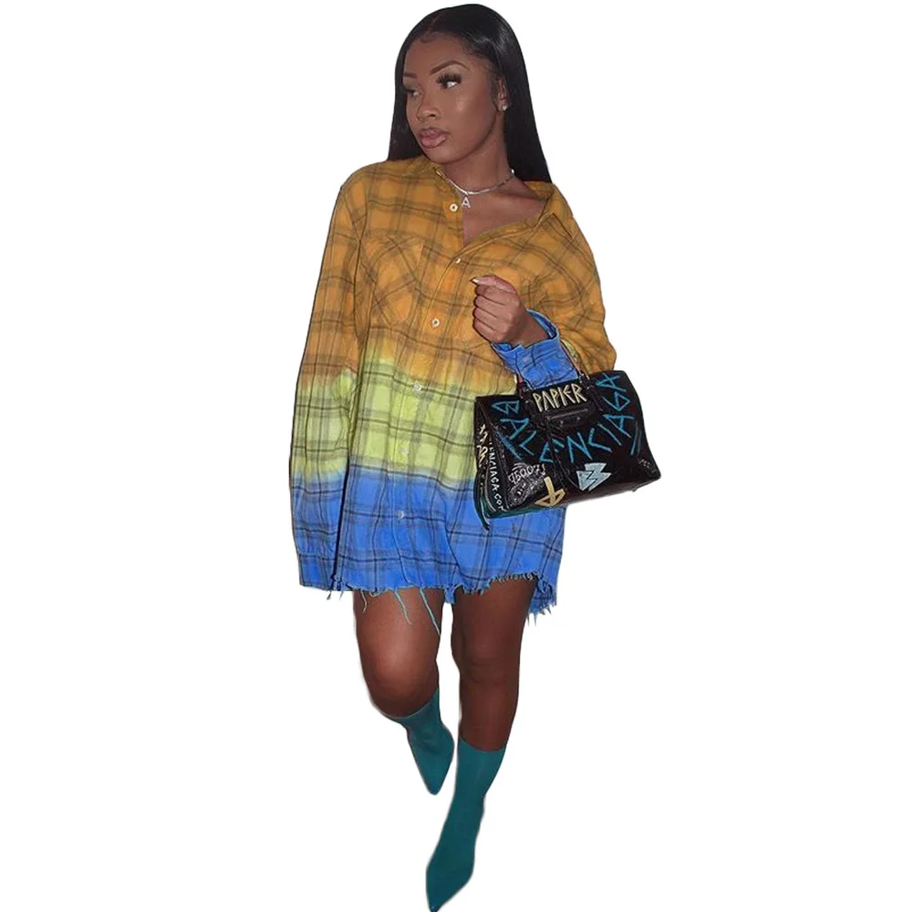 Gradient Color Plaid Print Loose Blouse Shirt for Women Turn Down Collar Long Sleeve Tops Streetwear Single-breasted Blouses
Gradient Color Plaid Print Loose Blouse Shirt for Women Turn Down Collar Long Sleeve Tops Streetwear Single-breasted Blouses