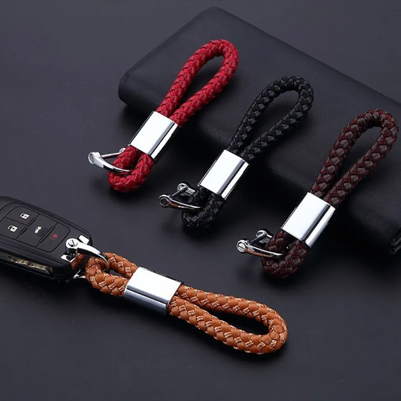 

New Unisex Braided Leather Rope Handmade Waven Keychain Leather Key Chain Ring Holder for Car Keyrings Men Women KeyChains