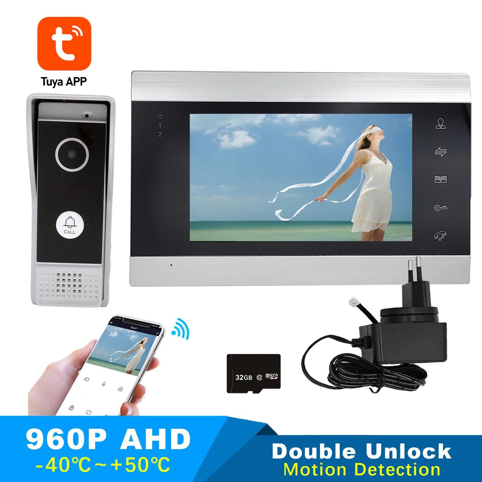 Wi-Fi Tuya Удаленная разблокировка 7 "видео домофон система с 960P /AHD дверной Звонок