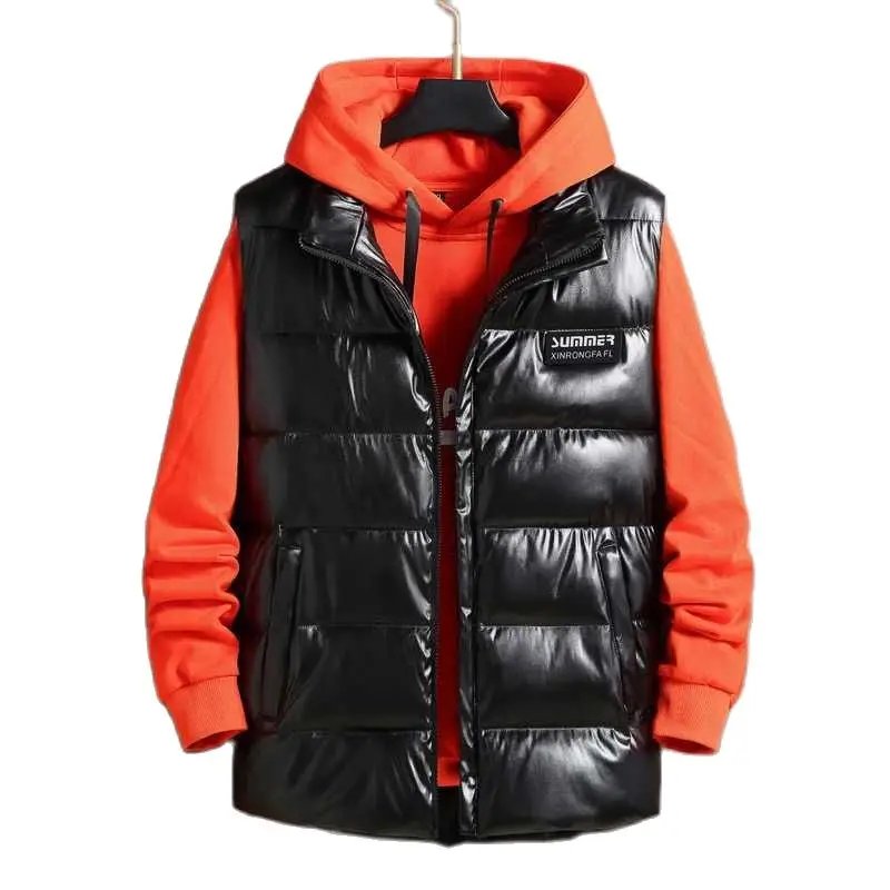 

winter autumn men faux leathe vests sports pockets zipper warm vests plus size 8XL 10XL 12XL oversize big size cotton coat pu 70