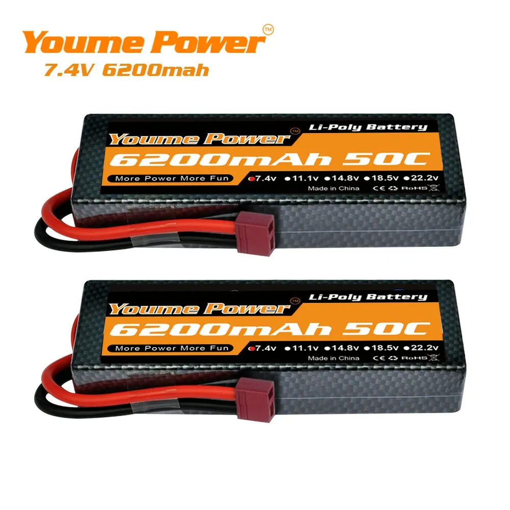 2PCS Youme 2S Lipo Battery 7.4V 6200mah Car battery hard case T Deans plug for trx4 defender RC Car truck 1/12 1/10 racing Boat
2PCS Youme 2S Lipo Battery 7.4V 6200mah Car battery hard case T Deans plug for trx4 defender RC Car truck 1/12 1/10 racing Boat