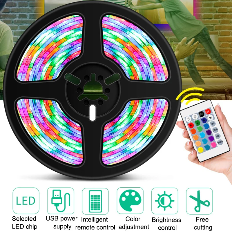 5M RGB LED Strips Lights For Room 5V Diode Tape Flexible Ribbon Lamp Power Adapter Bluetooth LED Strip Lamp Home Decoration
5M RGB LED Strips Lights For Room 5V Diode Tape Flexible Ribbon Lamp Power Adapter Bluetooth LED Strip Lamp Home Decoration