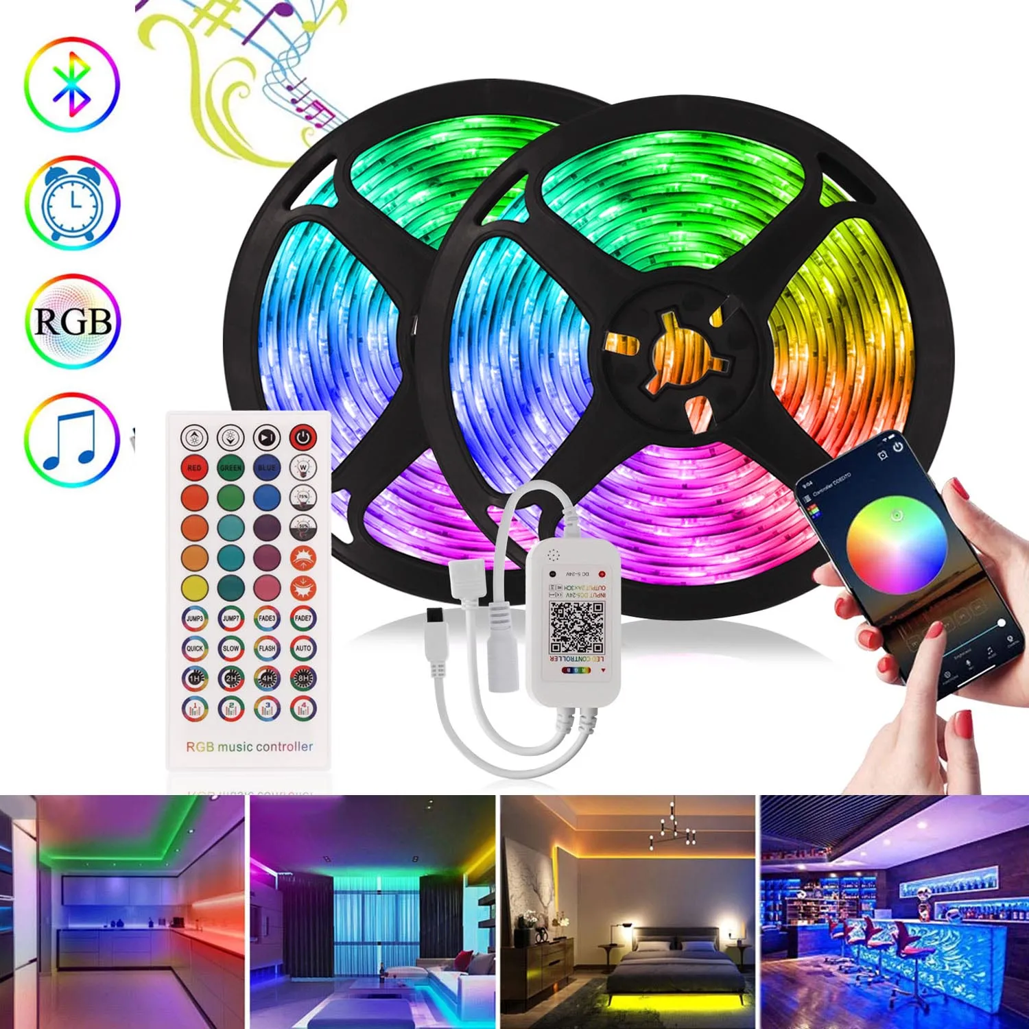 LED Strip Light with Remote Controller Bluetooth SMD 5050 RGB Tape Neon Strip Music Sync LED Light for Ceiling Indoor Decoration
LED Strip Light with Remote Controller Bluetooth SMD 5050 RGB Tape Neon Strip Music Sync LED Light for Ceiling Indoor Decoration