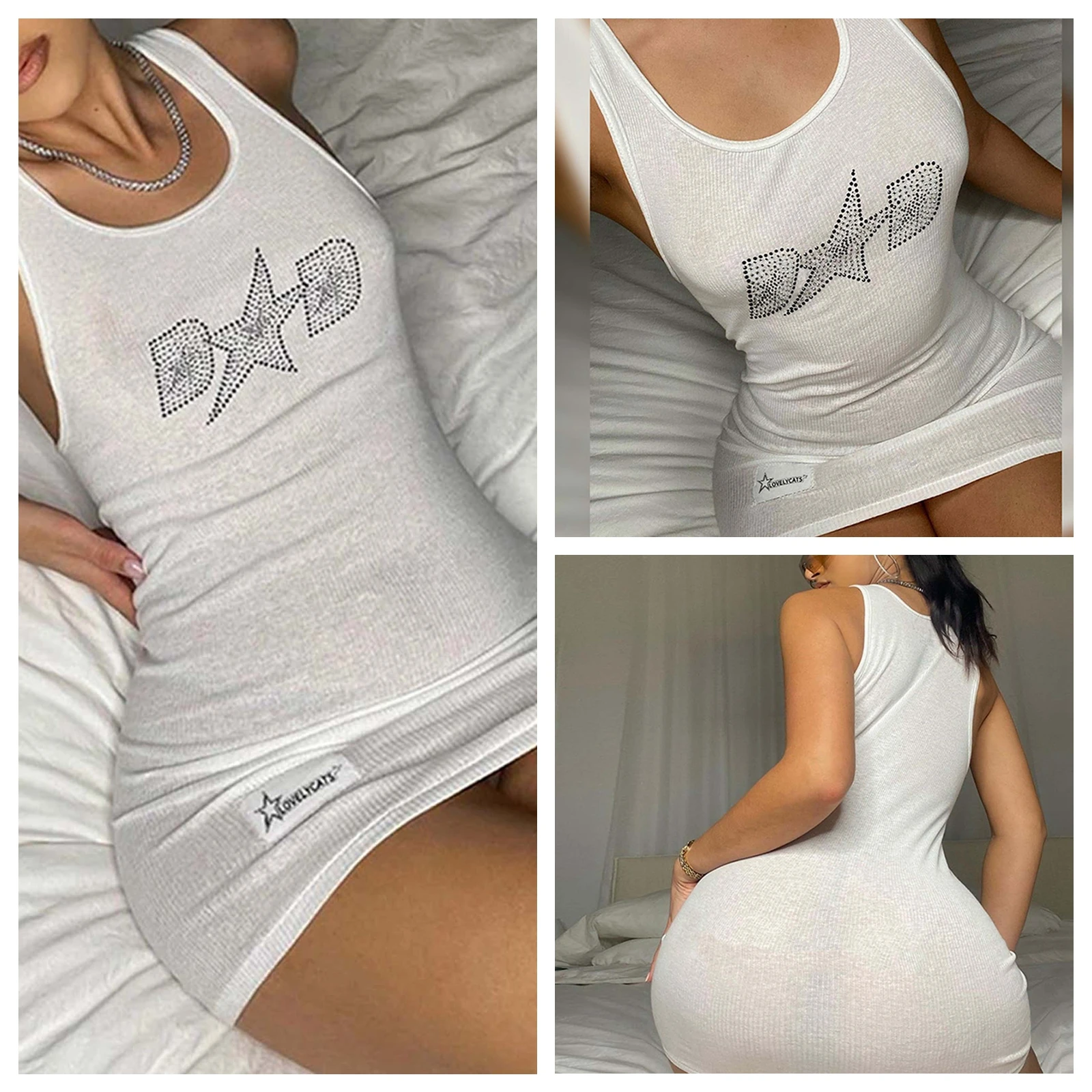 Ladies 2021 Summer Temperament Vest Skirt Women Fashion Rhinestone Star Letter Decoration Sleeveless Short Dress for Dating
Ladies 2021 Summer Temperament Vest Skirt Women Fashion Rhinestone Star Letter Decoration Sleeveless Short Dress for Dating