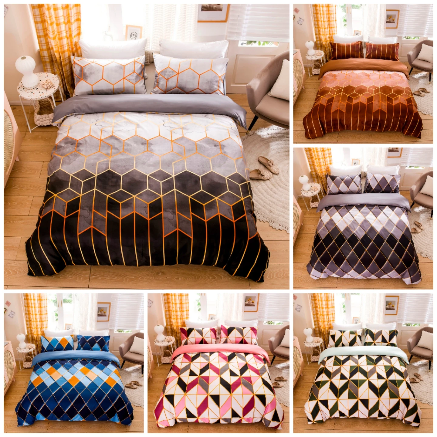 Hot style argyle printing Polyester bedding set 1 duvet cover + 1/2 pillowcases bed in a bag (no sheet).
Hot style argyle printing Polyester bedding set 1 duvet cover + 1/2 pillowcases bed in a bag (no sheet).