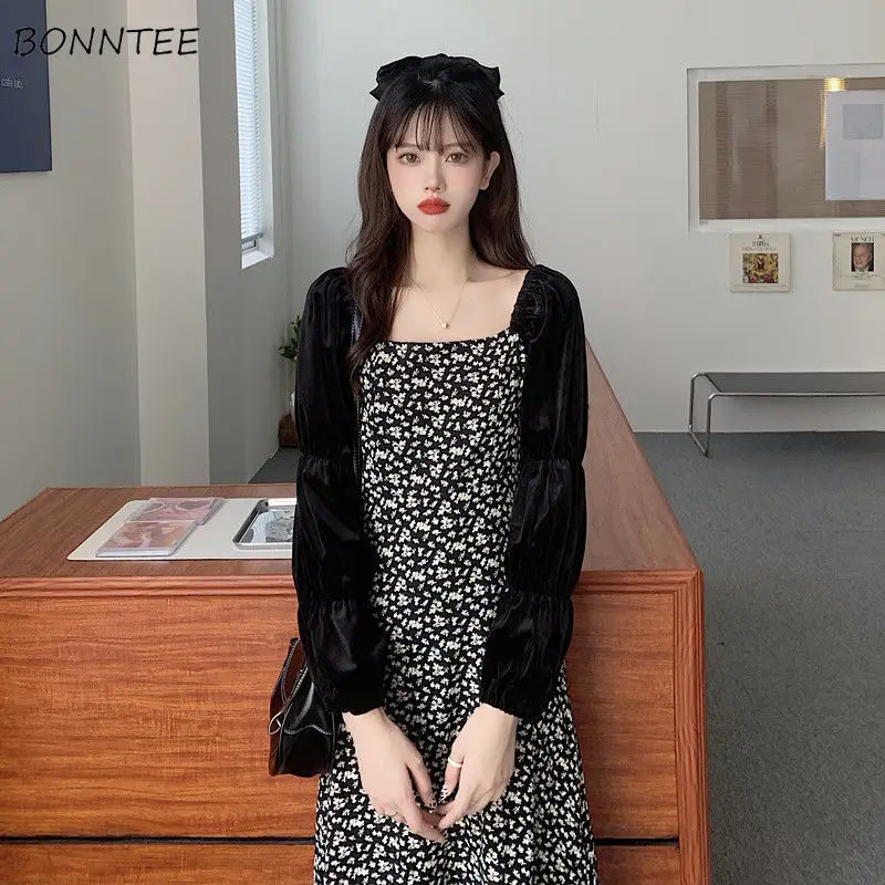 Dresses Women Long Sleeve Square Collar Mid-calf Leisure Elegant Korean Style Vintage Abdomen French Feminino Vestidos Popular
Dresses Women Long Sleeve Square Collar Mid-calf Leisure Elegant Korean Style Vintage Abdomen French Feminino Vestidos Popular