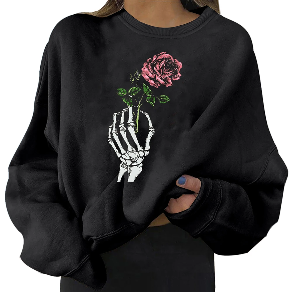 Skull Rose Print Sweatshirts O Neck Women Halloween Loose Fall Pullovers Vintage Long Sleeve Casual Sweatshirts Girls
Skull Rose Print Sweatshirts O Neck Women Halloween Loose Fall Pullovers Vintage Long Sleeve Casual Sweatshirts Girls