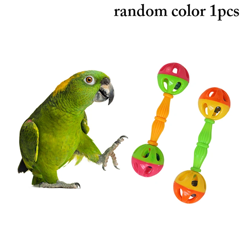 

1 pcs Parrot Rattle Interactive Toy Pet Double Headed Hollow Barbell Parrot Toy Parakeet Chew Toy Bird Accessories Random Color
