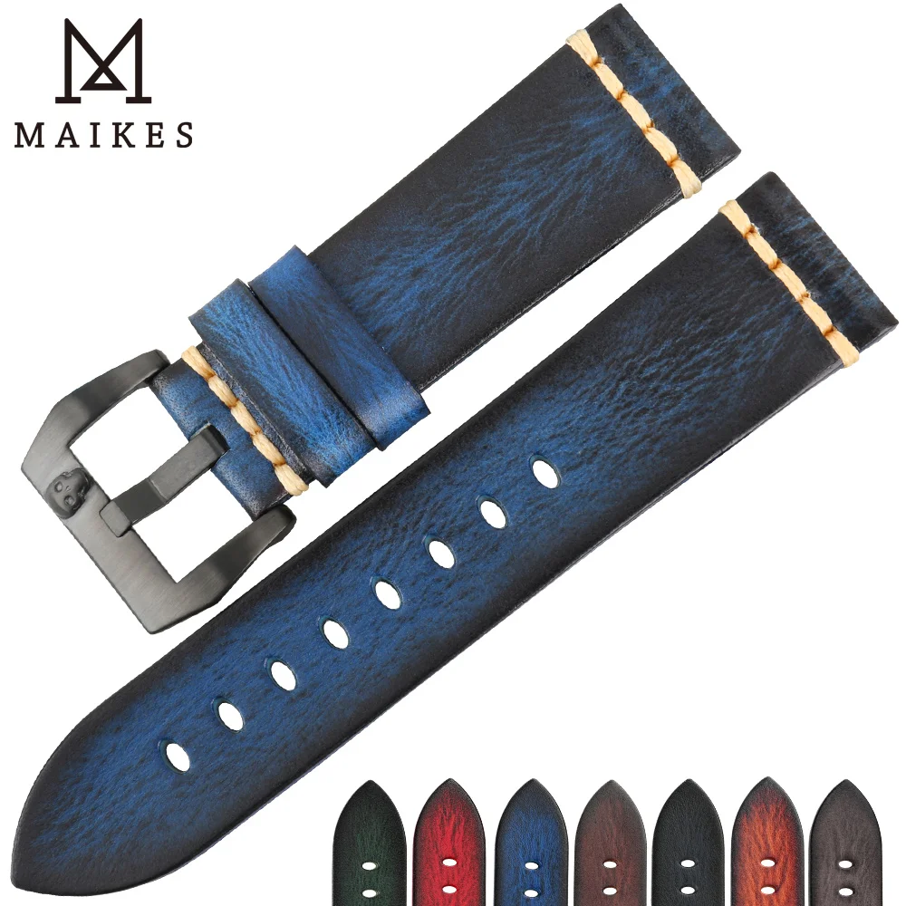MAIKES Handmade Genuine Cow Leather Watch Band Vintage Blue Watchband Watch Bracelet 20mm 22mm 24mm Watch Strap
MAIKES Handmade Genuine Cow Leather Watch Band Vintage Blue Watchband Watch Bracelet 20mm 22mm 24mm Watch Strap