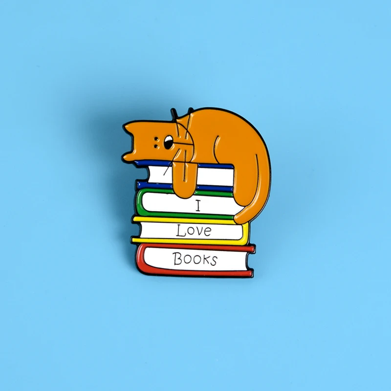 Эмалированная заколка для книг I LOVE значок на лацкан с котом чтения одежды