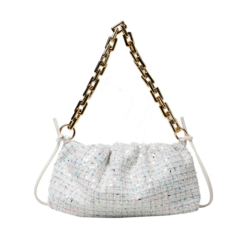 Sequin Pleated Cloud bag 2021 Fashion New Quality Wool Women's Designer Handbag Thick Chain Armpit bag Shoulder Messenger Bag
Sequin Pleated Cloud bag 2021 Fashion New Quality Wool Women's Designer Handbag Thick Chain Armpit bag Shoulder Messenger Bag