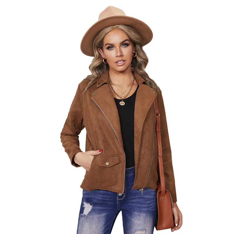 winter jacket coat pure color imitation suede and long sleeve coat thick warm lamb chamois leather motorcycle short brown coat 
winter jacket coat pure color imitation suede and long sleeve coat thick warm lamb chamois leather motorcycle short brown coat