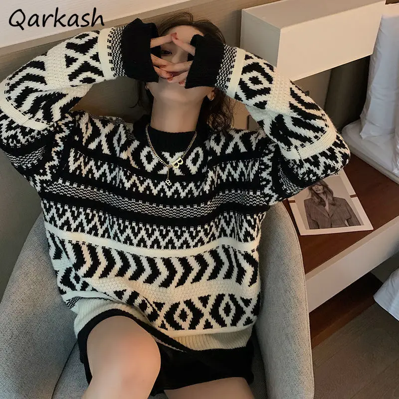 Pullovers Women Loose Geometric Long Sleeve Korean Preppy Style Retro Trendy Ladies Clothing Warm O-neck All-match Office Daily
Pullovers Women Loose Geometric Long Sleeve Korean Preppy Style Retro Trendy Ladies Clothing Warm O-neck All-match Office Daily