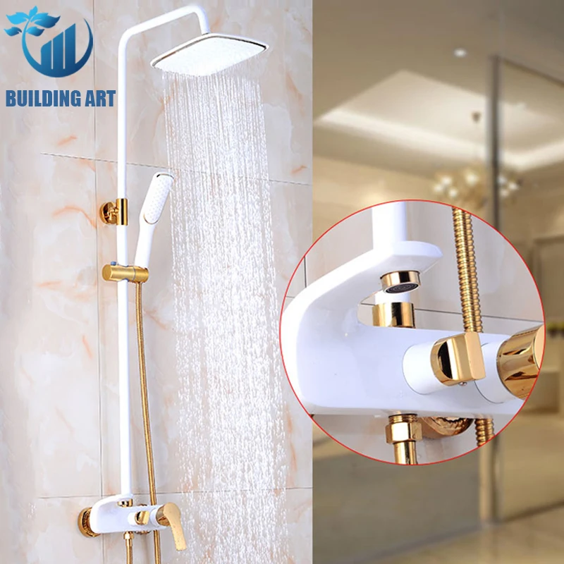 Белый и золотистый смеситель для душа, смеситель для ванной комнаты, смесители для душа с дождем, смеситель для горячей и холодной воды, смес... 
Белый и золотистый смеситель для душа, смеситель для ванной комнаты, смесители для душа с дождем, смеситель для горячей и холодной воды, смес...