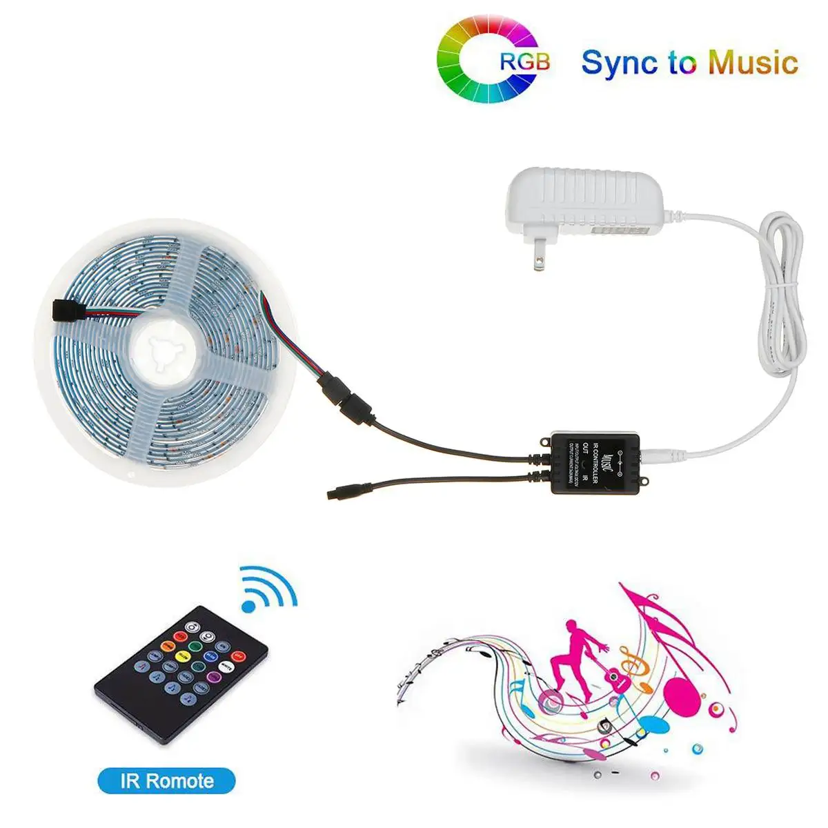 LED Strip Light RGB 5050 SMD Flexible Ribbon LED Light Strip RGB 5m Tape Diode DC 12V 24W with Remote Control Adapter Waterproof
LED Strip Light RGB 5050 SMD Flexible Ribbon LED Light Strip RGB 5m Tape Diode DC 12V 24W with Remote Control Adapter Waterproof