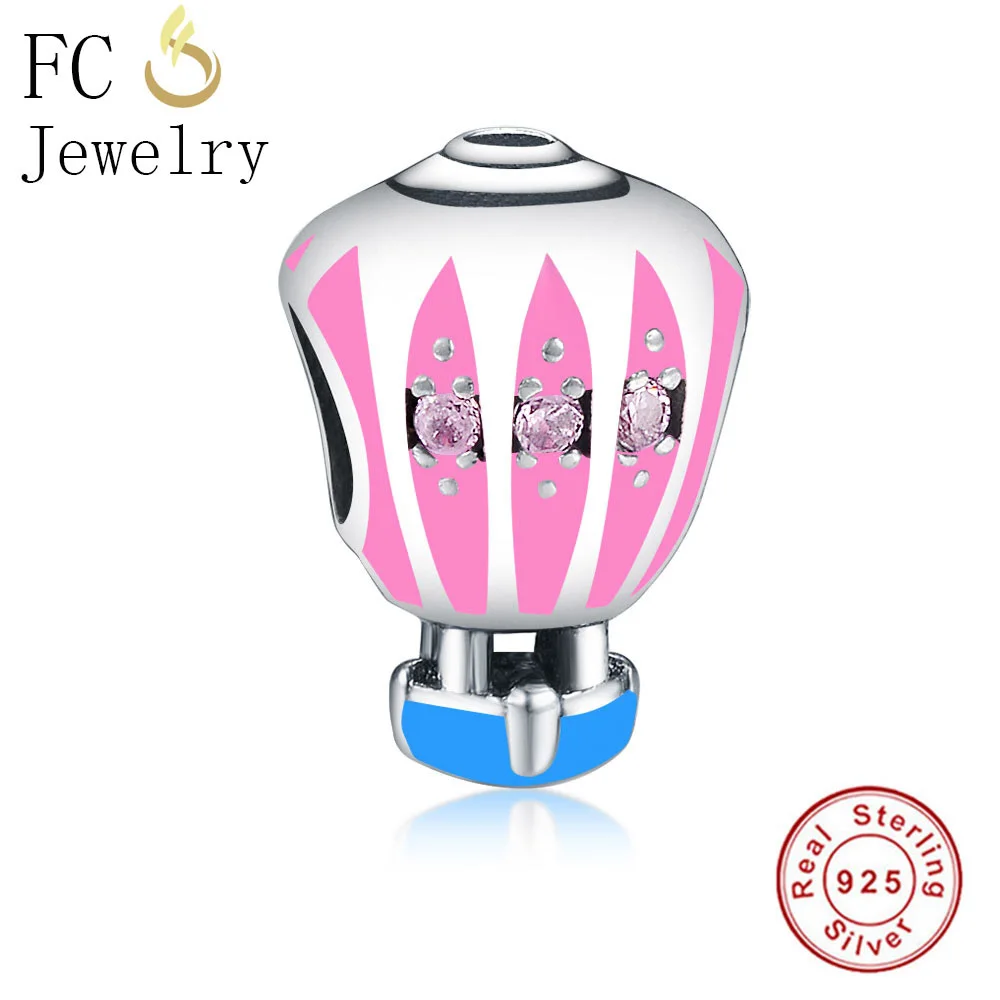 

FC Jewelry Fits Original Pan Charms Bracelets 925 Sterling Silver Pink Blue Enamel Hot Air Balloon Beads For Women Berloque