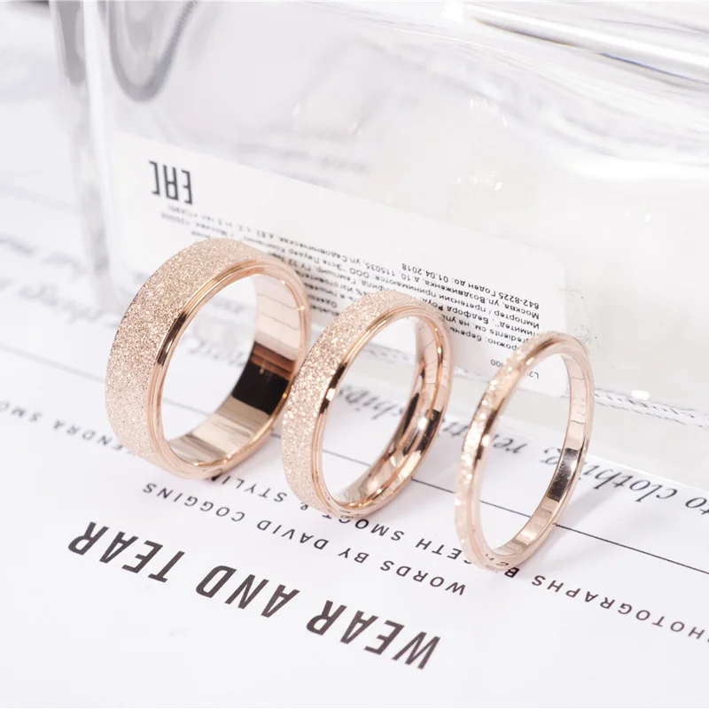 High quality Fashion Simple Scrub Stainless Steel Women 's Rings 2 mm Width Rose Gold Color Finger Gift For Girl Jewelry | Украшения и