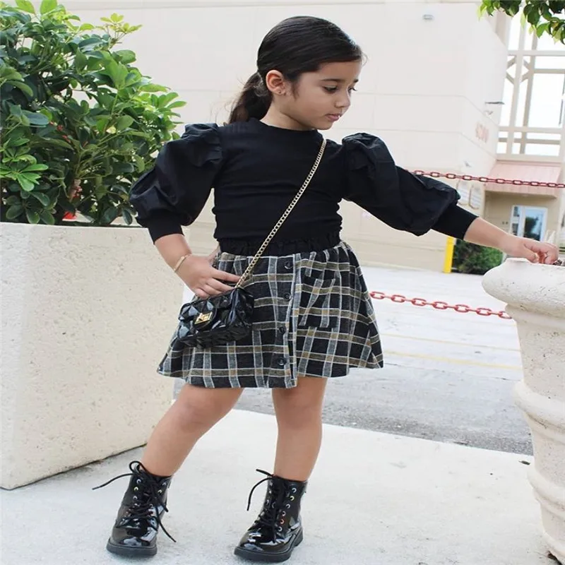 1-7T 2 Pcs Toddler Casual Fashion Outfits, Girls Puff Sleeve Round Neck Ribbed Tops + Plaid Skirt with Pocket Button
1-7T 2 Pcs Toddler Casual Fashion Outfits, Girls Puff Sleeve Round Neck Ribbed Tops + Plaid Skirt with Pocket Button