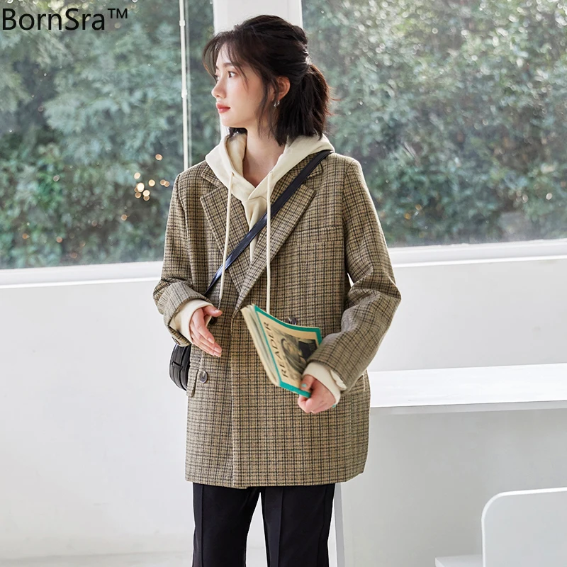 Bornsra 2020 Autumn Winter Plaid Single Breasted Womens Blazers Notched Woman Office Bleizer De Mujer Full Winter Blazer 
Bornsra 2020 Autumn Winter Plaid Single Breasted Womens Blazers Notched Woman Office Bleizer De Mujer Full Winter Blazer