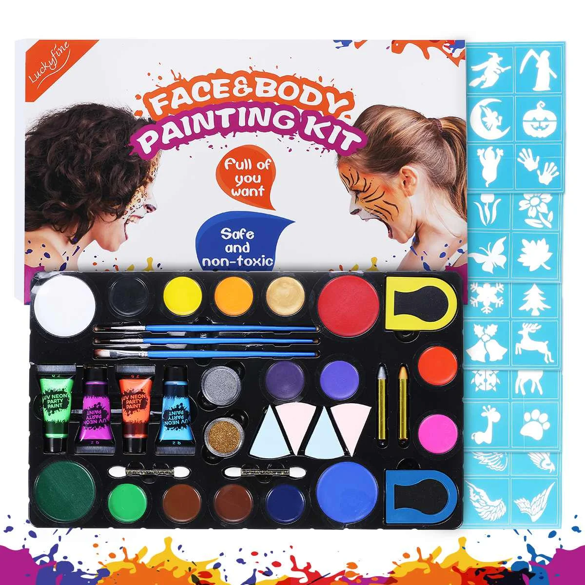 Kids 16 Colors Face Body Paint Palette Kit Painting Non Toxic Brushes UV Glow Blacklight Halloween Makeup Set Color Paint Tools
Kids 16 Colors Face Body Paint Palette Kit Painting Non Toxic Brushes UV Glow Blacklight Halloween Makeup Set Color Paint Tools