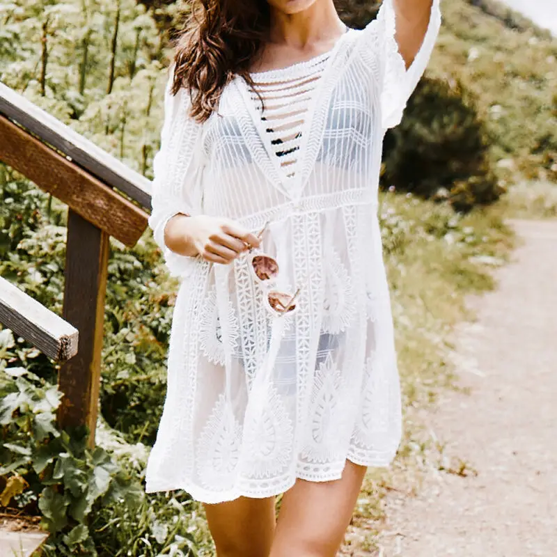 Sexy Women Loose Beach Dress Tunic Solid Bikini Cover UP Swimsuit Beachwear Swimwear Hollow Out Beach Dress Robe De Plage
Sexy Women Loose Beach Dress Tunic Solid Bikini Cover UP Swimsuit Beachwear Swimwear Hollow Out Beach Dress Robe De Plage