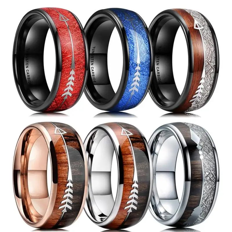Simple Men's Black Tungsten Carbide Ring Red Meteorite Koa Wood Inlay Ring Silver Color Arrow Dome Polished 8MM Men Wedding Band
Simple Men's Black Tungsten Carbide Ring Red Meteorite Koa Wood Inlay Ring Silver Color Arrow Dome Polished 8MM Men Wedding Band
