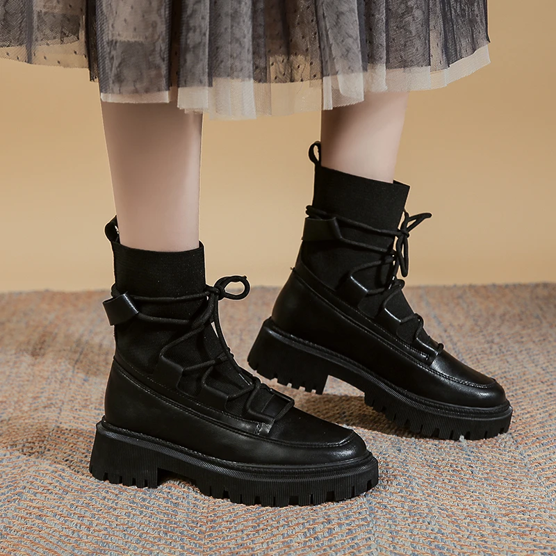 Martin Boots for Woman 2021 New Ladies Casual Stretch Fabric Socks Boots Cross-tied Women's Ankle Boots Platform Gothic Boots
Martin Boots for Woman 2021 New Ladies Casual Stretch Fabric Socks Boots Cross-tied Women's Ankle Boots Platform Gothic Boots