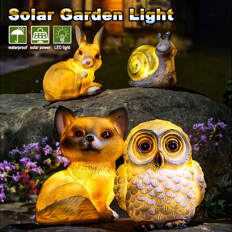 

LED Solar Garden Light Animal Solar-Powered Light Lawn Lamp Home Outdoor Yard Decor Fox Dog Snail Rabbit Owl Figurine Solar Lamp
