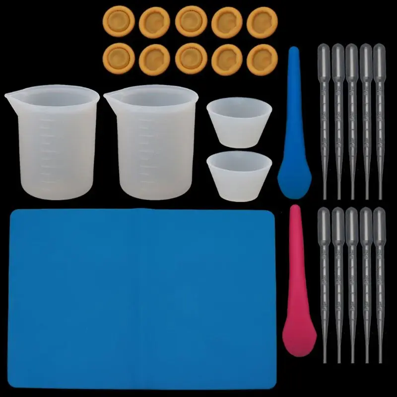 27Pc Reusable Silicone Resin Kit Nonstick Silicone Mat 100ml Measuring Cups Finger Cots Resin Mix Cup Stir Stick Pipette
27Pc Reusable Silicone Resin Kit Nonstick Silicone Mat 100ml Measuring Cups Finger Cots Resin Mix Cup Stir Stick Pipette