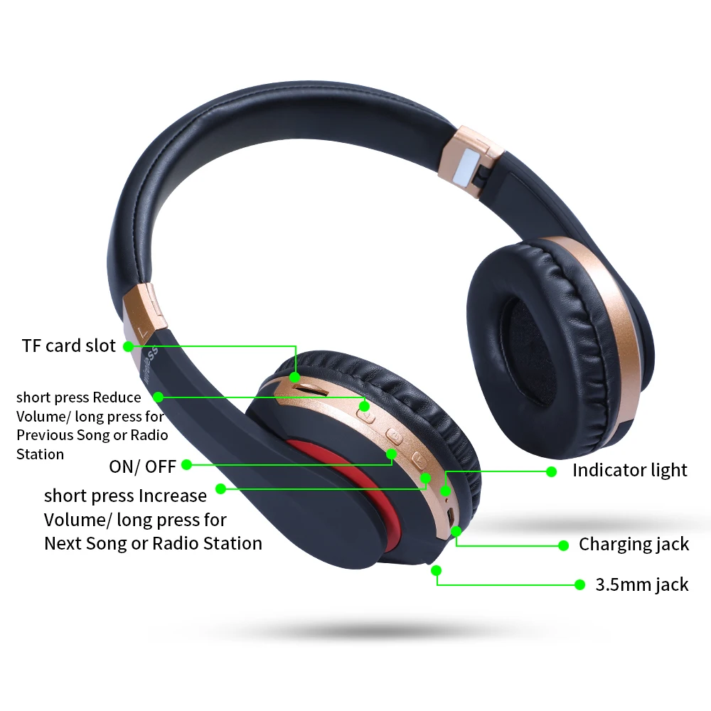 Wireless Headphones Bluetooth Headset Foldable Stereo Gaming Earphones with Microphone Support TF Card For IPad Phone 
Wireless Headphones Bluetooth Headset Foldable Stereo Gaming Earphones with Microphone Support TF Card For IPad Phone